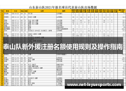 泰山队新外援注册名额使用规则及操作指南